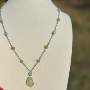Elegant Sterling  Silver Necklace with Green and Blue Gem Accents Chalcedony?